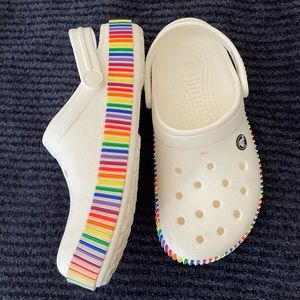 Size w8 or m6 White Crocs with rainbow souls only worn twice